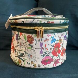 Bloomingdale's Floral Cosmetic Bag with Green Trim